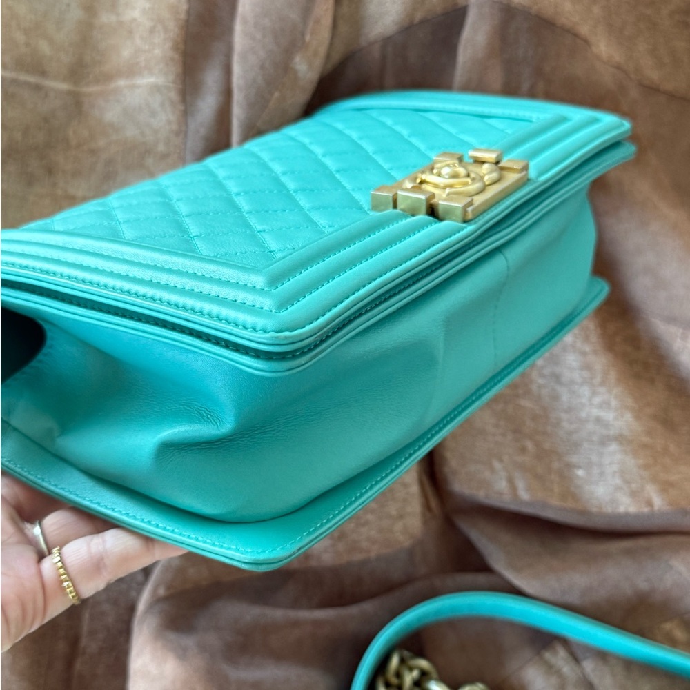 SOLD - CHANEL Green Blue Lambskin LeBoy Flap Bag Old Medium GHW - Picture 5 of 13